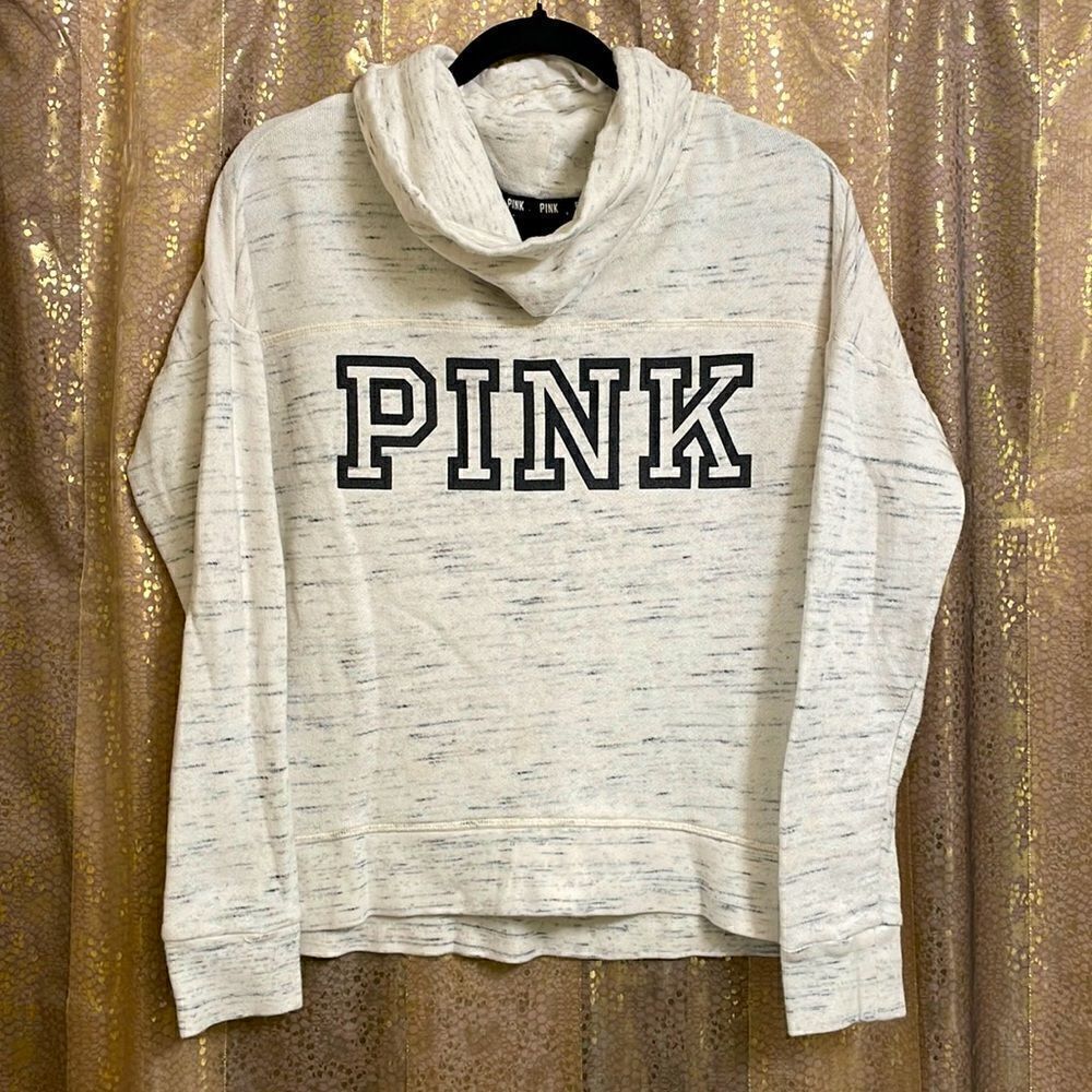 PINK Victorias Secret ivory marled cowl neck sweater, size S‎